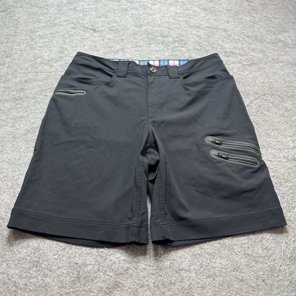 Lululemon Cargo Shorts Men 38 Black Striped Nylon Zip Pockets Stretch Lined 11"